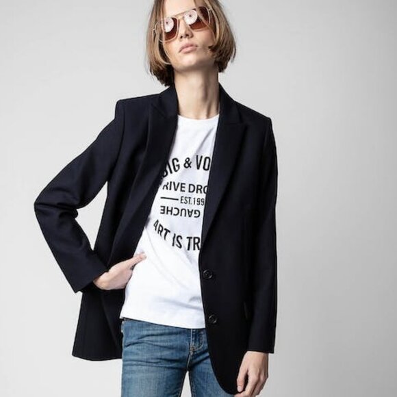 Zadig & Voltaire Blue Rhinestone Skull Blazer Jacket Strass Crystal Embellished - Picture 7 of 17